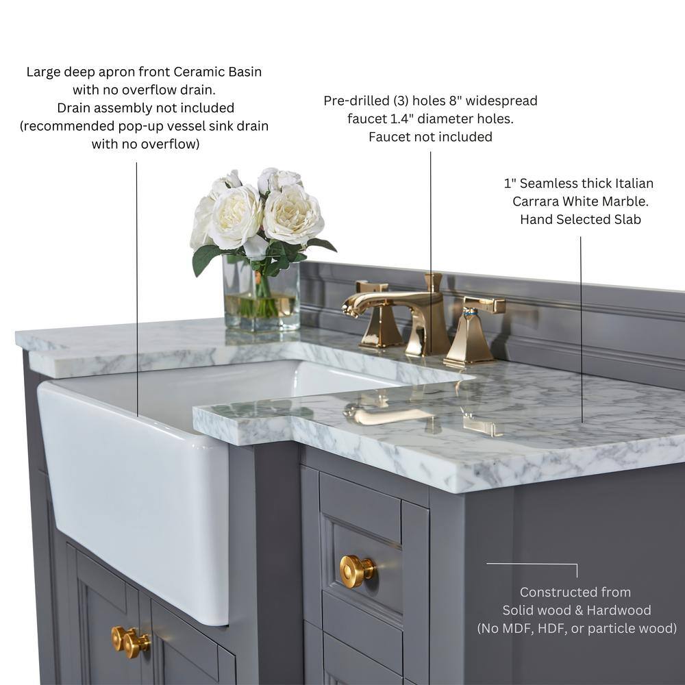 Adeline 48'' Gray Vanity with Marble Top and Gold Hardware