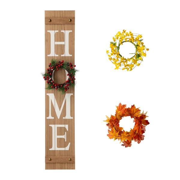 Glitzhome 42 in. H Wooden Home Porch Sign with 3 Changable Wreathes (Spring/Fall/Christmas)