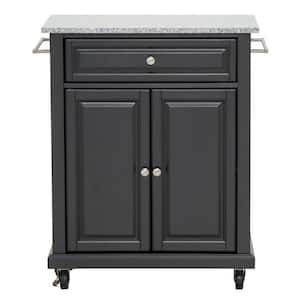 Rolling Black Kitchen Cart with Granite Top