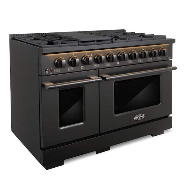 48 in. Vista Collection 6.6 cu. ft. Double Oven Gas Range, 8 Burners, LED Panel, Cast Iron Grates, Matte Black
