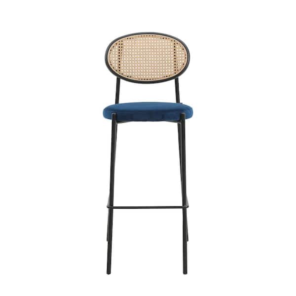 Leisuremod Euston Modern 29.5 in. Wicker Bar Stool with Black Powder Coated Metal Frame and Footrest, Navy Blue
