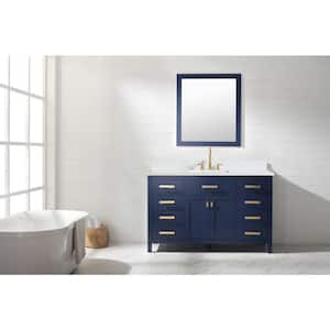 Valentino 54 in. W x 22 in. D Bath Vanity in Blue with Quartz Vanity Top in White with White Basin
