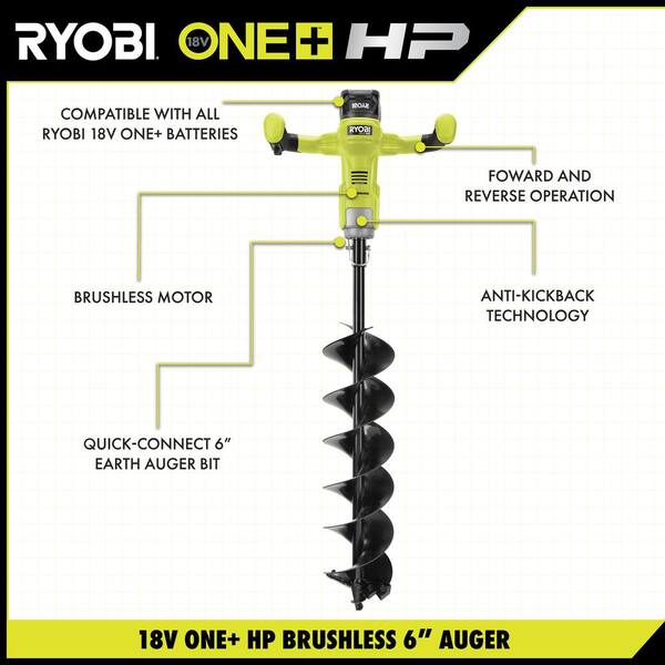 RYOBI ONE+ HP 18V Brushless Cordless Earth Auger with 4 in