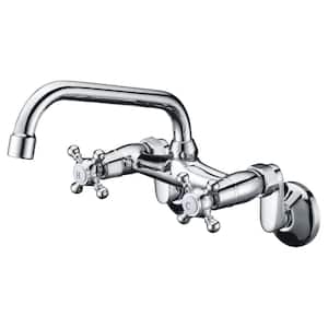 Double Handles Wall Mount Standard Kitchen Faucet in Chrome