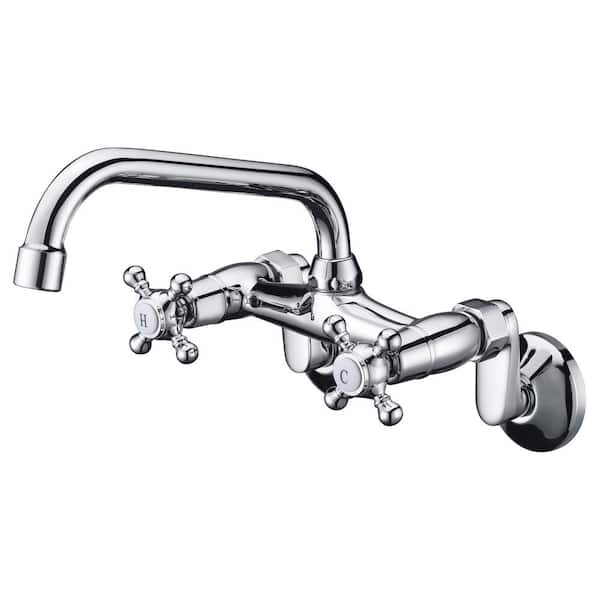 SUMERAIN Double Handles Wall Mount Standard Kitchen Faucet in Chrome