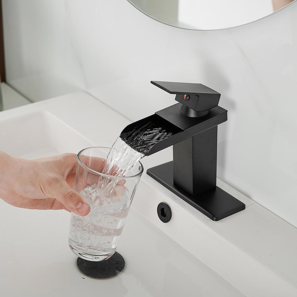 Matte Black Single Handle Waterfall Bathroom Faucet