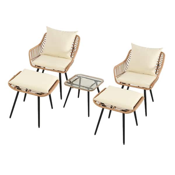 Unbranded 5-Pieces Wicker Patio Conversation Set Outdoor Patio Furniture Set with Beige Cushions for Deck Garden Backyard Poolside