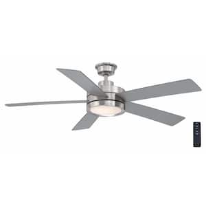 Baxtan 56 in. Indoor Brushed Nickel Ceiling Fan with Warm White Integrated LED with Remote Included