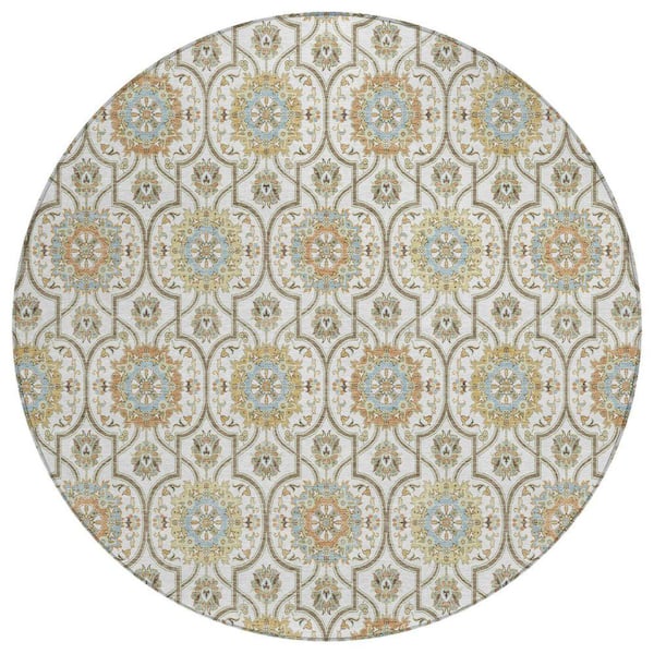 Chantille Machine Washable Indoor/Outdoor Abstract ACN2670 Ivory 8 ft. x 8 ft. Round Rug