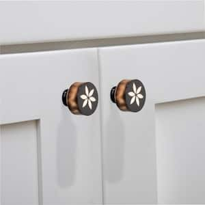 Embossed Flower 1-3/10 in. (33 mm) Dark Brown Cabinet Knob