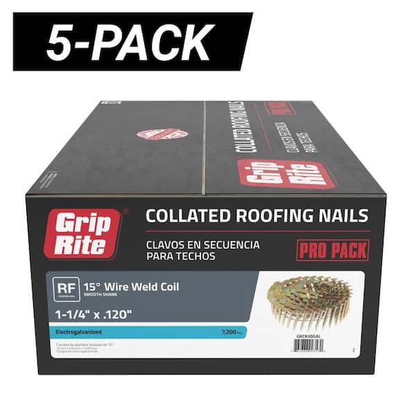 5-Pack 1-1/4 in. x 0.120 in. Gauge 15° Smooth Shank Electrogalvanized Wire Collated Coil Roofing Nails (36000/Bundle)