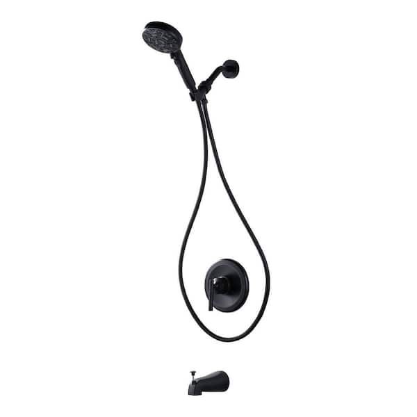 Single Handle 7-Spray Tub and Shower Faucet 1.8 GPM Handheld Shower Head with Pause Switch in Black (Valve Included)