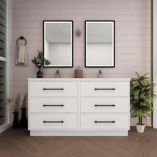 Victoria 59 in. W x 20 in. D x 35 in. H Double Sink Freestanding Gloss White Double Bath Vanity with White Acrylic Top
