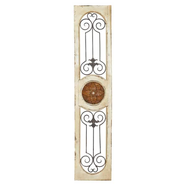 Gray Wood Distressed Door Inspired Ornamental Scroll Wall Decor with Metal Wire Details - Grey