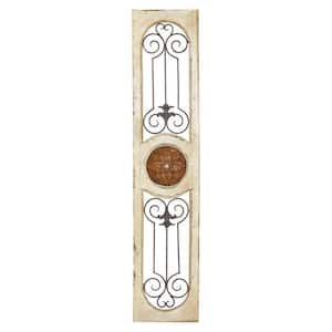 12 in. x  58 in. Wood White Distressed Door Inspired Ornamental Scroll Wall Decor with Metal Wire Details