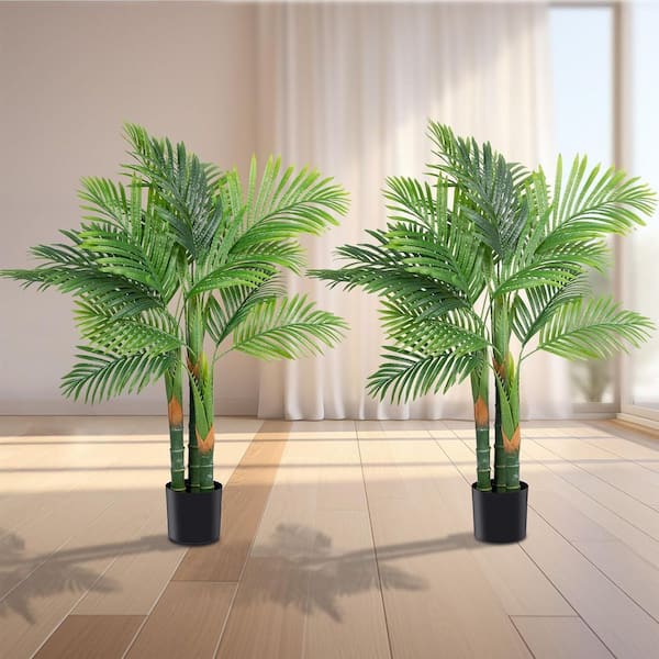 Swafrrt 2-Pieces 4 ft. Artificial Golden Cane Palm Tree Perfect Faux Tree for Home Garden Office Store Decoration