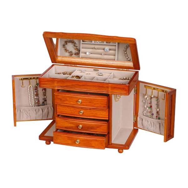 Mele & Co Josephine Oak Finish Wooden Jewelry Box 0076011 - The Home Depot
