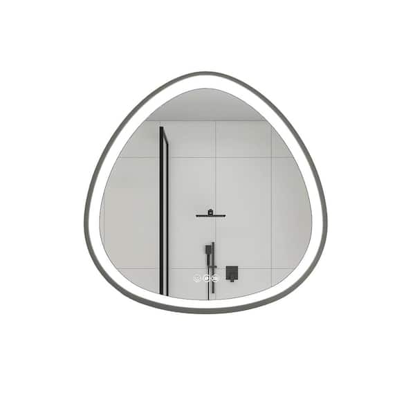 JimsMaison 32 in. W x 32 in. H Oval Aluminum Framed Touch Sensor LED Dimmable Wall Mounted Bathroom Vanity Mirror
