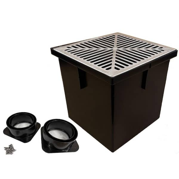 14 in. x 14 in. Storm Water Pit and Catch Basin for Modular Trench and Channel Drain Systems with Aluminum Grate