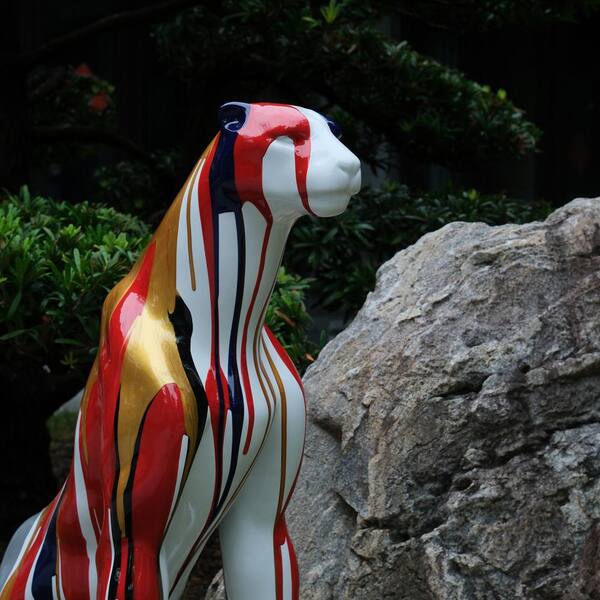 Unbranded - 31.5 in. H Large  Resin Sitting Leopard Sculpture, Classic Leopard Statue Colorful for Outdoor Garden, Home Decoration