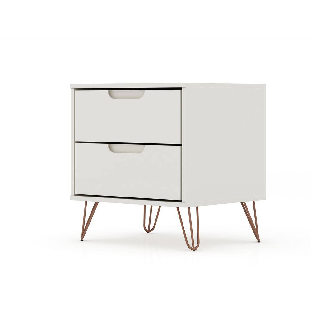 Rockefeller Mid-Century Off White Nightstand Pair with Metal Legs