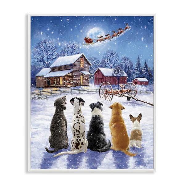 Stupell Industries Snowy Farm Dogs by Ian Saxton 1 Piece Framed Graphic Print Animal Poster Art Print 14 in. x 11 in.