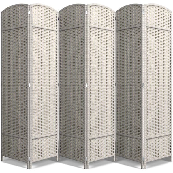 6 Panel Room Divider 6 ft. Tall, Extra Wide Double Hinged Privacy Screen Panels, Partition Room Dividers, Beige Solid