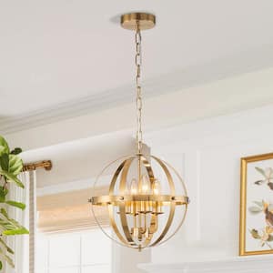 4-Light Gold Industrial Globe Hanging Pendant Light with Metal Shade
