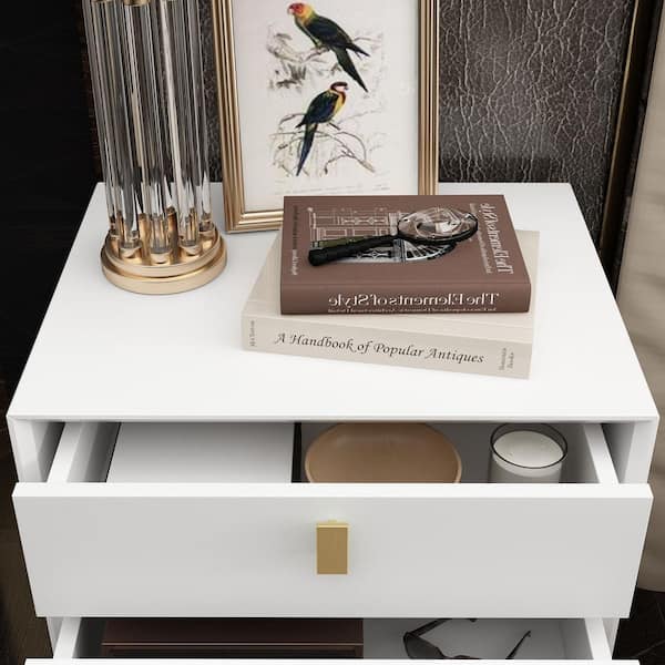 FUFU&GAGA 3-Drawer White Wooden Nightstand, Endtable