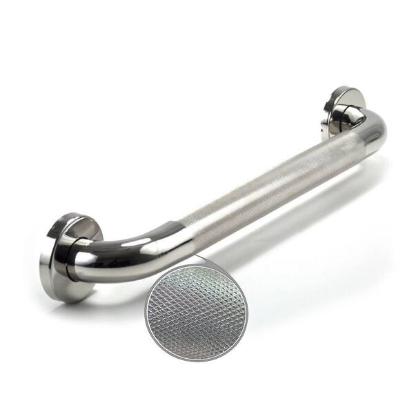WingIts Premium Series 12 in. x 1.5 in. Diamond Knurled Grab Bar in Polished Stainless Steel (15 in. Overall Length)