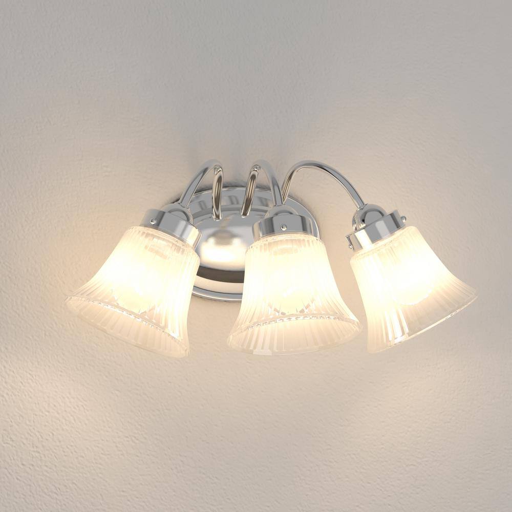 Polished Chrome Fluted Glass 3-Light Bath Vanity Fixture