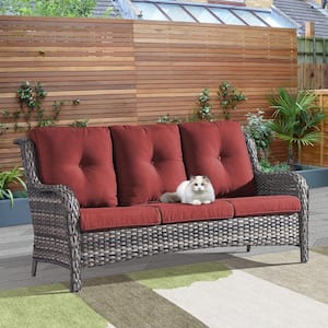 Carolina Gray Wicker Outdoor Couch with Red Cushions