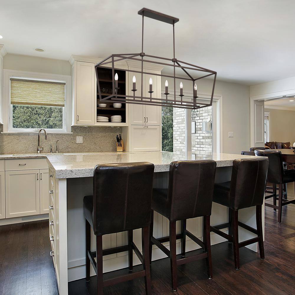 Oil Rubbed Bronze 6-Light Candle Style Linear Pendant