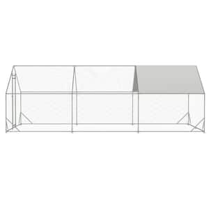 10' L x 20' W x 6.56' H, Metal Chicken Coop, Walk-In with Waterproof Cover, Lockable, Pointed Roof, White