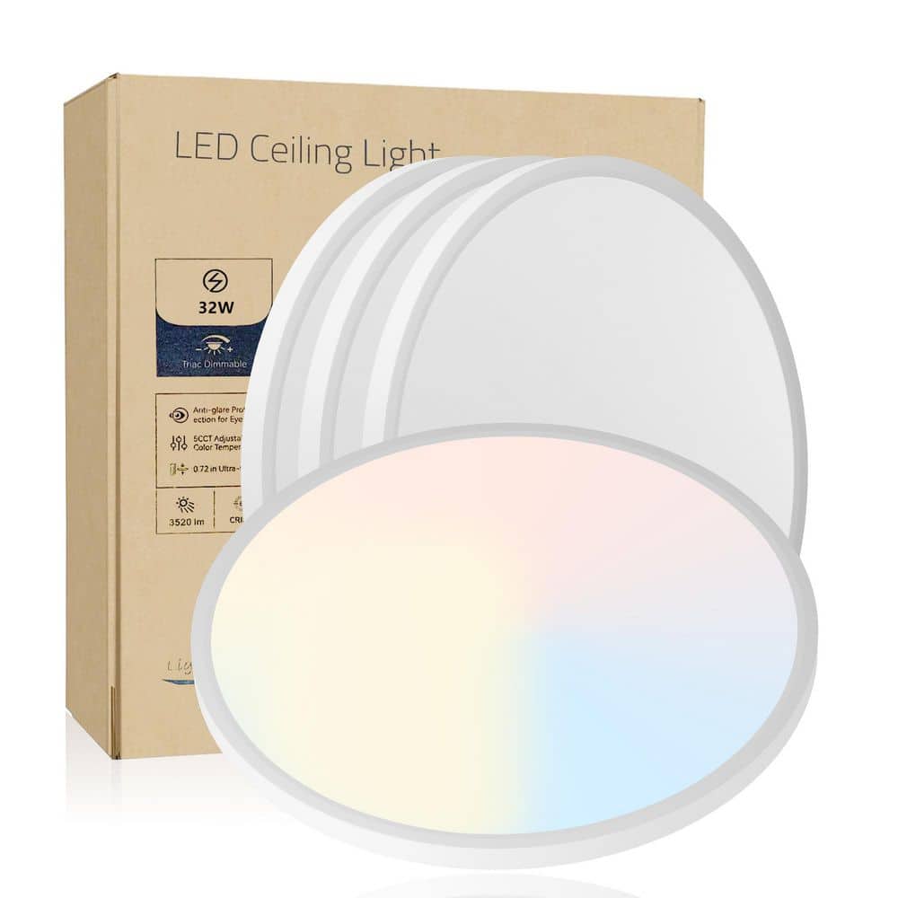 16 in. 32-Watt Modern White Integrated LED Flush Mount with Frosted Acrylic Shade for Comfortable Lighting 4-Pack price history on PriceWatchPro
