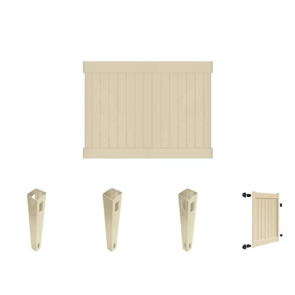 Linden 6 ft. H x 8 ft. W Sand Vinyl Privacy Fence Panel with 4 ft. Gate and Posts