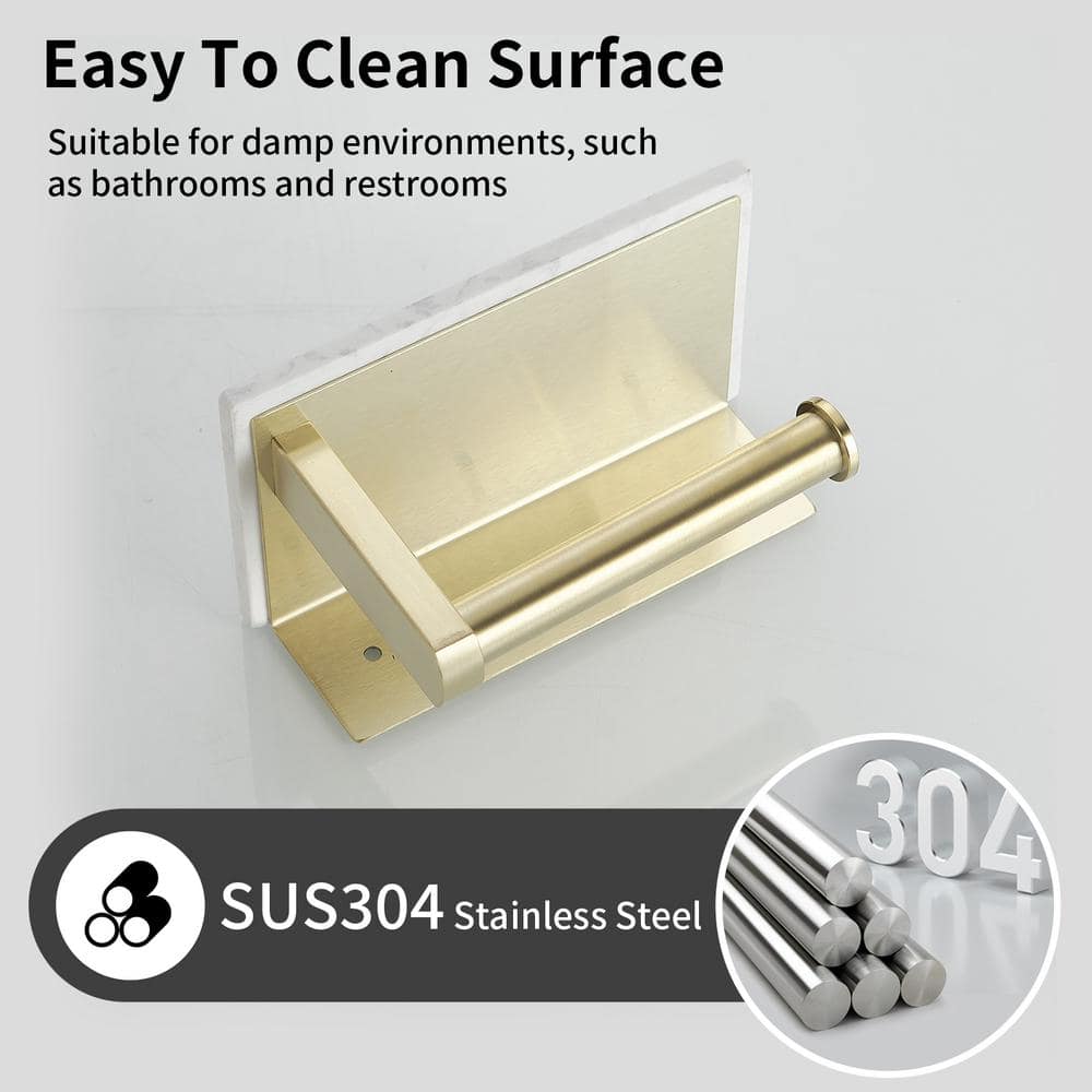 Brushed Gold Wall Mounted Toilet Paper Holder with Marble Shelf