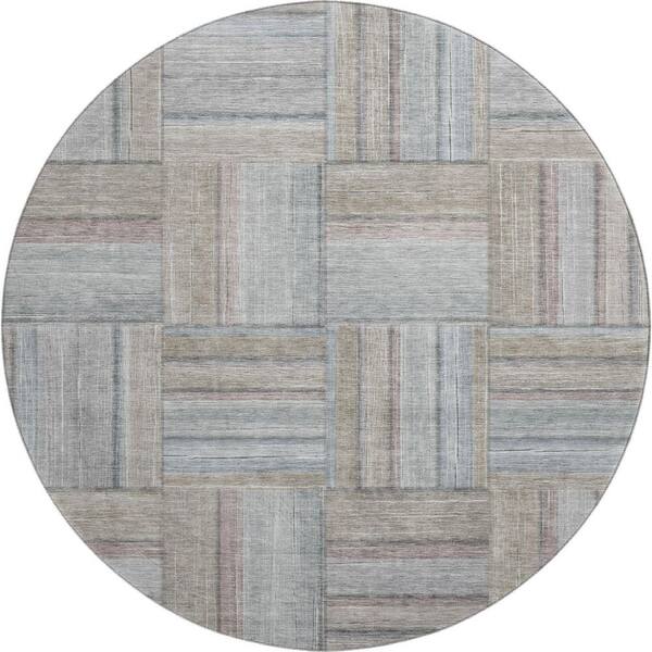 Mayfield Premium Machine Washable Abstract AMF2285 Taupe 8 ft. x 8 ft. Round Rug
