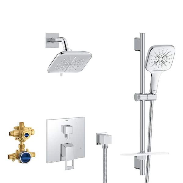 GROHE Eurocube 3-Spray Dual Wall Mount Fixed and Handheld Shower Head 1.75 GPM in Chrome (Valve Included)
