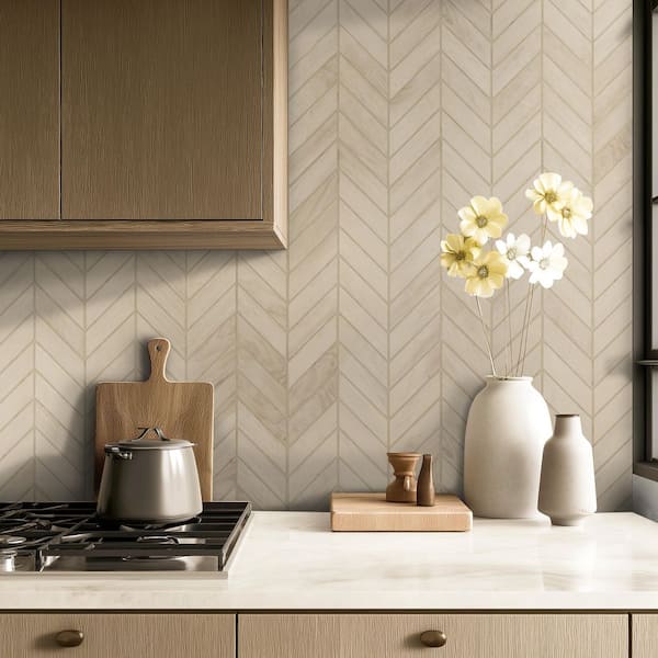 Havenwood Dove Chevron 12 in. x 15 in. x 0.31 in. Matte Porcelain Mesh-Mounted Mosaic Tile (320 sq.ft./Pallet)