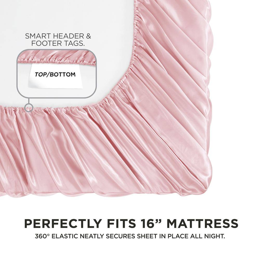 Heavenly Pink Queen Satin Bamboo Deep Pocket Sheet Set