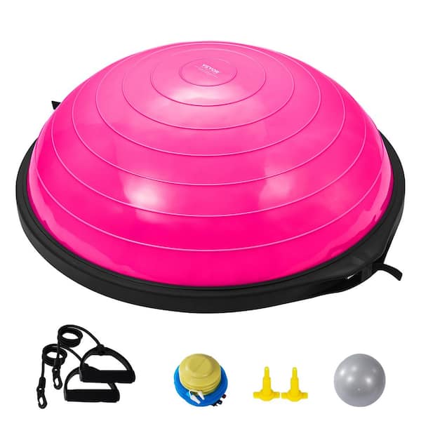 SKYSHALO Half Exercise Ball Trainer 26 in. Balance Ball Trainer 1500lbs Capacity Stability Ball Yoga Ball with Bands Pink