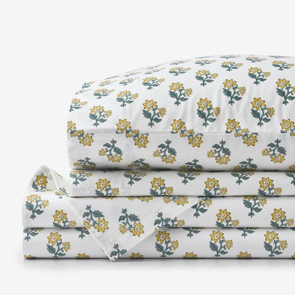 Company Cotton Suhana Garment Wash 3-Piece Yellow Cotton Percale Twin Sheet Set
