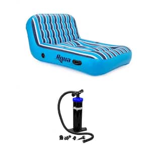 Blue Inflatable 2-Person Pool Float Recliner Lounger Raft with Hand Pump