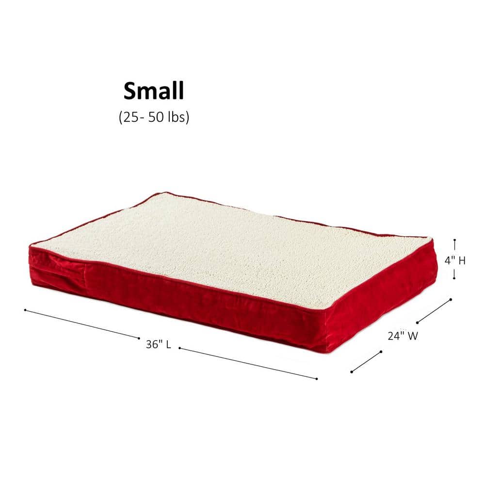 Small Crimson Orthopedic Dog Bed with Sherpa Panel