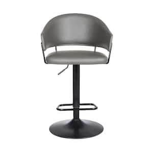 Adjustable Grey Faux Leather Black Wood and Metal Bar Stool