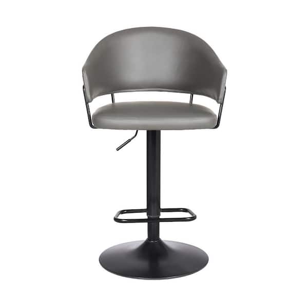 HomeRoots Adjustable Grey Faux Leather Black Wood and Metal Bar Stool