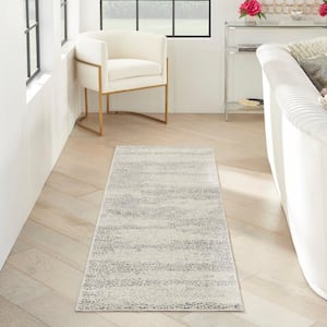 Elegance Beige Grey 2 ft. x 8 ft. Abstract Contemporary Runner Area Rug