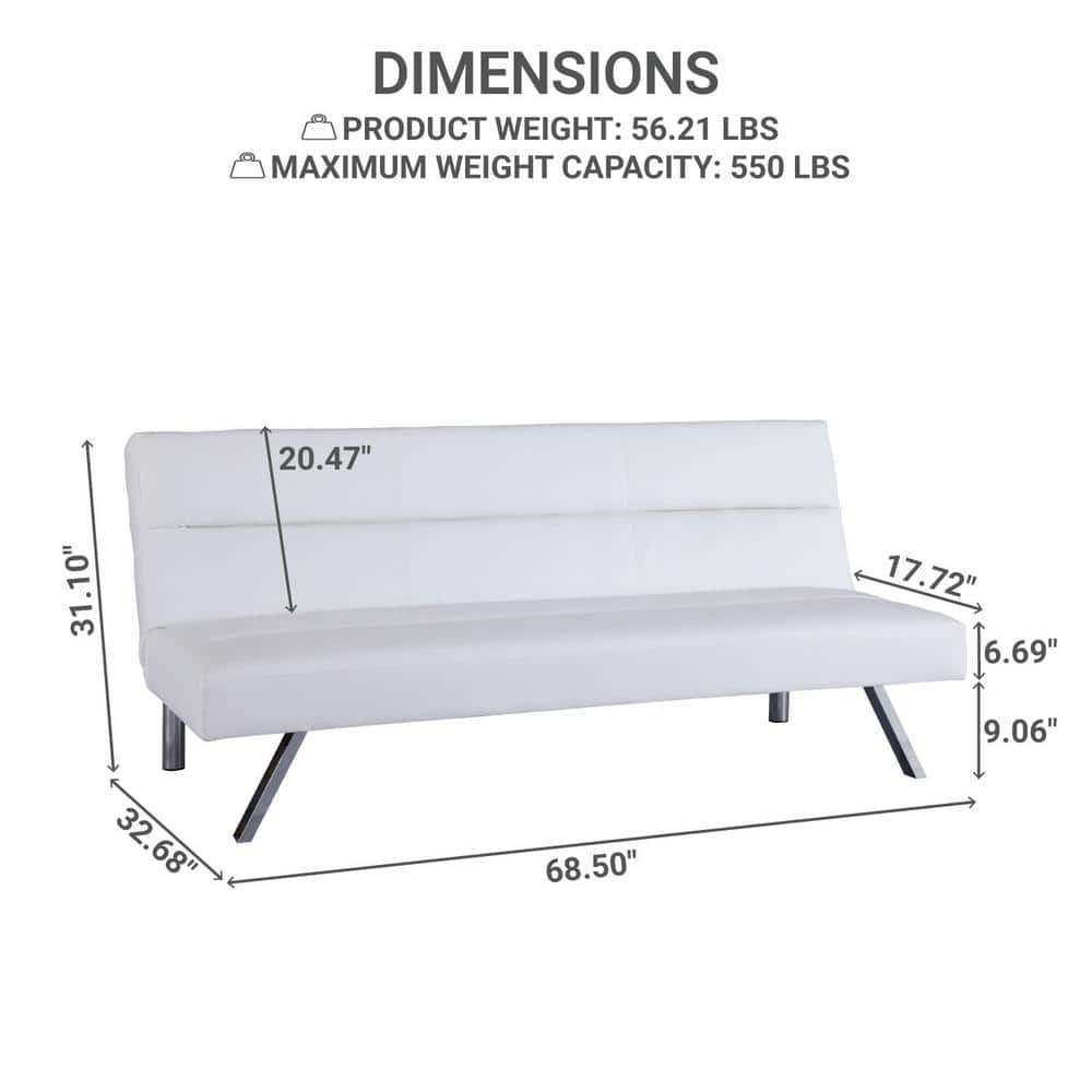 White Faux Leather Twin Sleeper Futon with Wood Frame