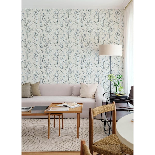 Silverling Blue Budding Branches Wallpaper Sample